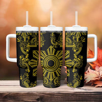 Filipino Sun Tribal Tattoo Tumbler With Handle Philippines Inspired Barong Simple Gold LT9 - Polynesian Pride