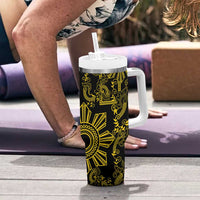 Filipino Sun Tribal Tattoo Tumbler With Handle Philippines Inspired Barong Simple Gold LT9 - Polynesian Pride