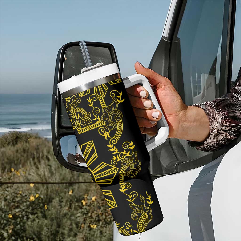 Filipino Sun Tribal Tattoo Tumbler With Handle Philippines Inspired Barong Simple Gold LT9 - Polynesian Pride