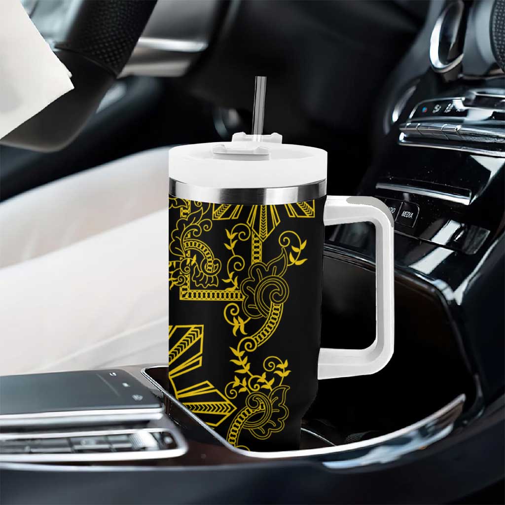 Filipino Sun Tribal Tattoo Tumbler With Handle Philippines Inspired Barong Simple Gold LT9 - Polynesian Pride