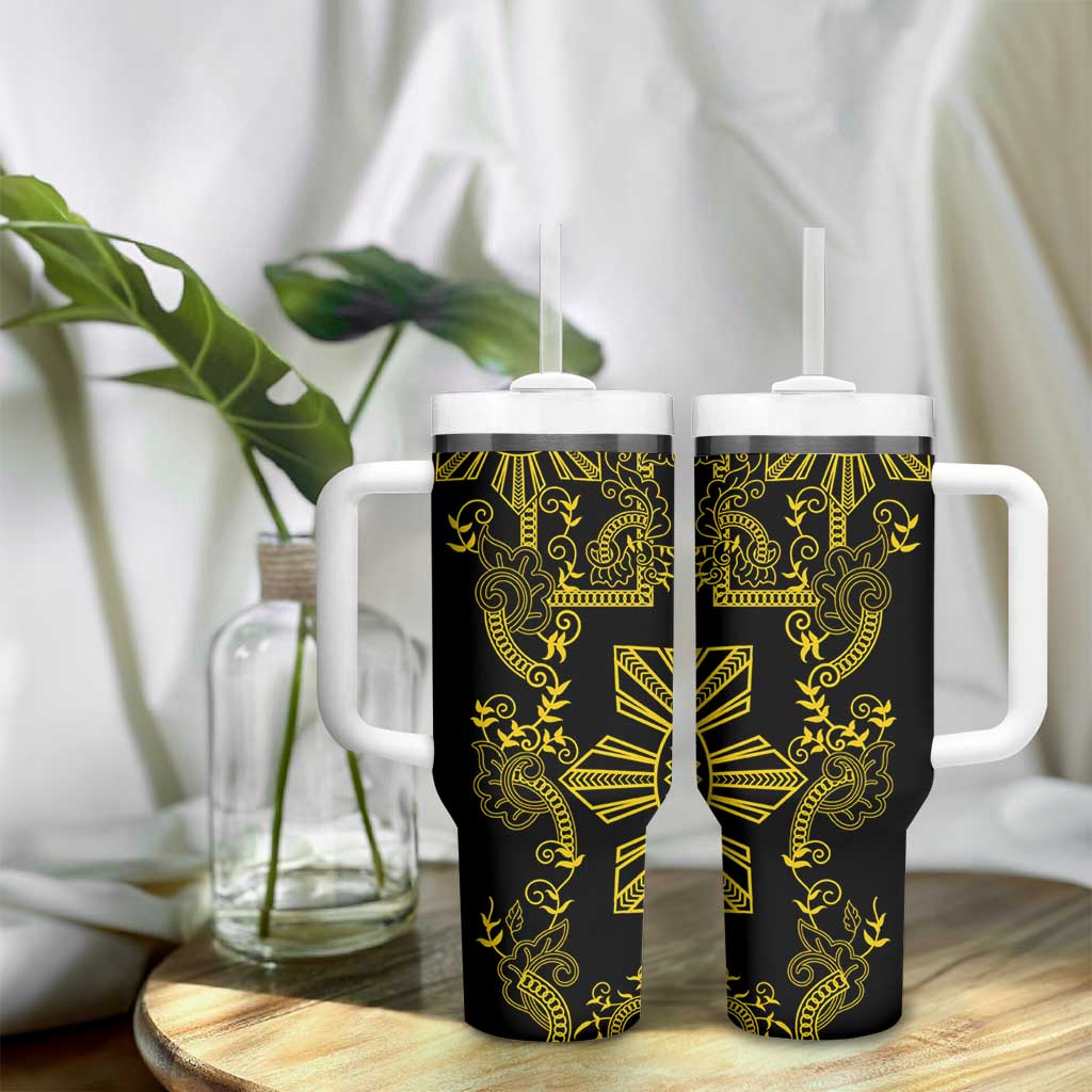Filipino Sun Tribal Tattoo Tumbler With Handle Philippines Inspired Barong Simple Gold LT9 - Polynesian Pride