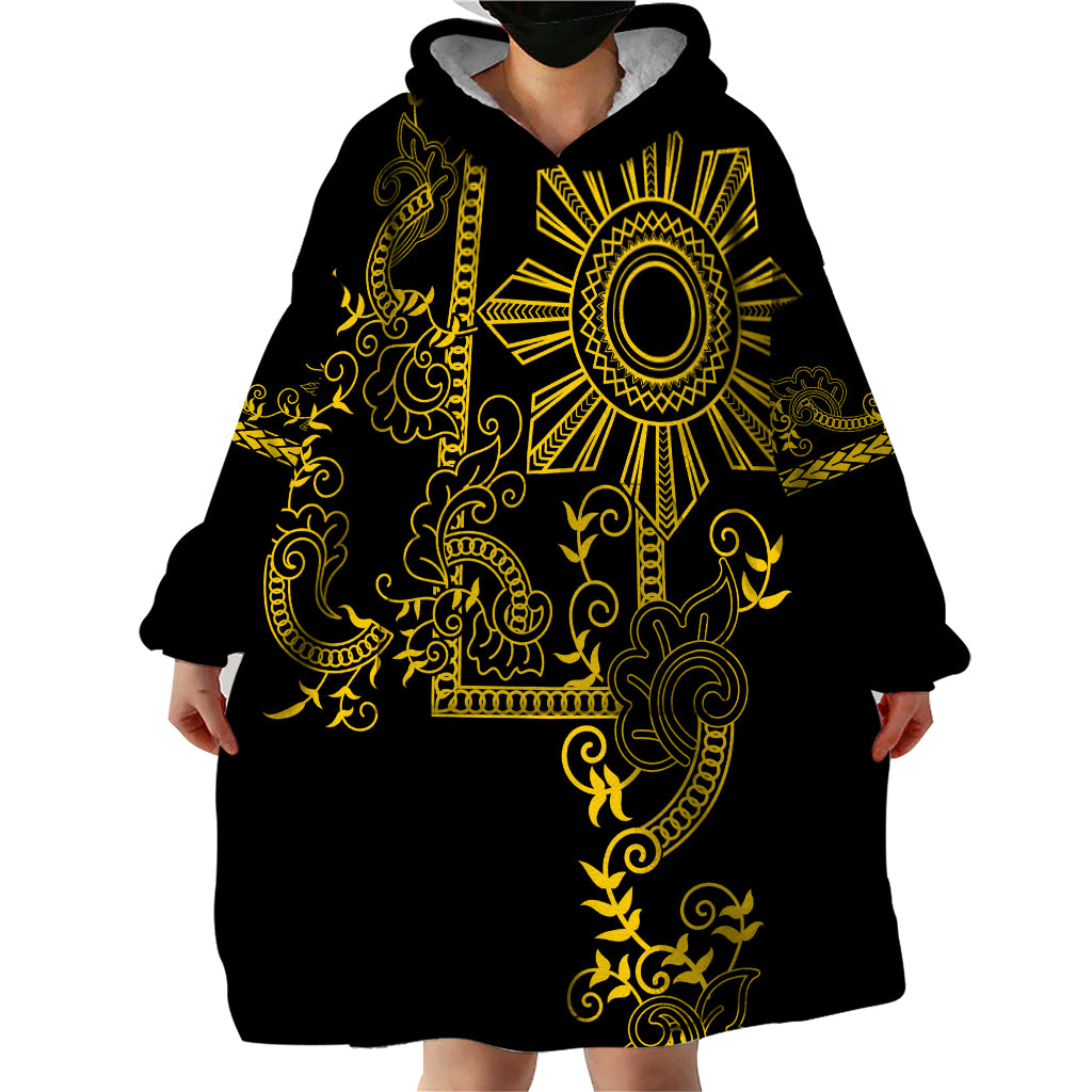 Filipino Sun Tribal Tattoo Wearable Blanket Hoodie Philippines Inspired Barong Simple Gold LT9 - Polynesian Pride