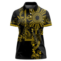 Filipino Sun Tribal Tattoo Women Polo Shirt Philippines Inspired Barong Simple Gold LT9 Female Gold - Polynesian Pride