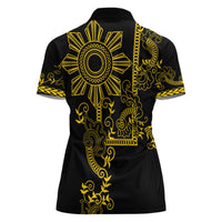 Filipino Sun Tribal Tattoo Women Polo Shirt Philippines Inspired Barong Simple Gold LT9 - Polynesian Pride