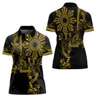 Filipino Sun Tribal Tattoo Women Polo Shirt Philippines Inspired Barong Simple Gold LT9 - Polynesian Pride