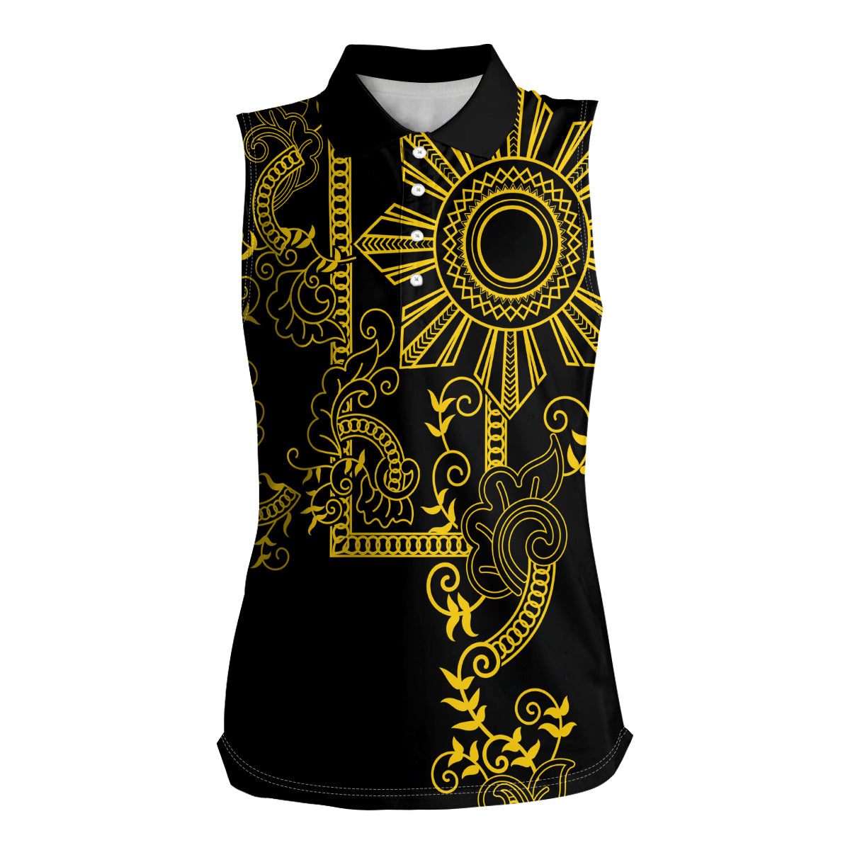 Filipino Sun Tribal Tattoo Women Sleeveless Polo Shirt Philippines Inspired Barong Simple Gold LT9 Female Gold - Polynesian Pride