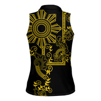 Filipino Sun Tribal Tattoo Women Sleeveless Polo Shirt Philippines Inspired Barong Simple Gold LT9 - Polynesian Pride