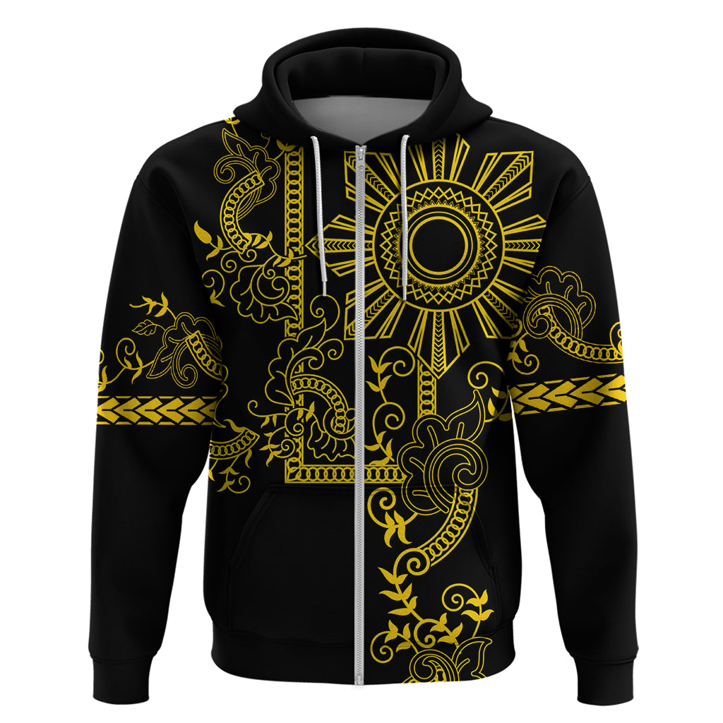 Filipino Sun Tribal Tattoo Zip Hoodie Philippines Inspired Barong Simple Gold LT9 Zip Hoodie Gold - Polynesian Pride