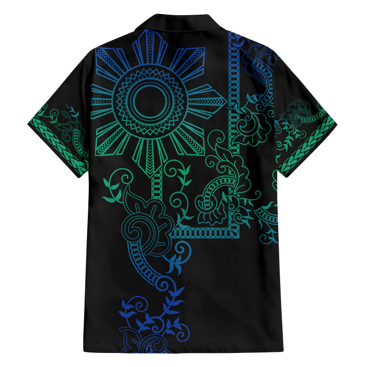 Filipino Sun Tribal Tattoo Family Matching Long Sleeve Bodycon Dress and Hawaiian Shirt Philippines Inspired Barong Blue Art LT9 - Polynesian Pride