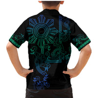 Filipino Sun Tribal Tattoo Family Matching Mermaid Dress and Hawaiian Shirt Philippines Inspired Barong Blue Art LT9 - Polynesian Pride