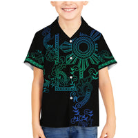 Filipino Sun Tribal Tattoo Family Matching Mermaid Dress and Hawaiian Shirt Philippines Inspired Barong Blue Art LT9 Son's Shirt Blue - Polynesian Pride