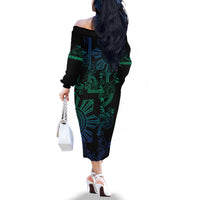 Filipino Sun Tribal Tattoo Family Matching Off The Shoulder Long Sleeve Dress and Hawaiian Shirt Philippines Inspired Barong Blue Art LT9 - Polynesian Pride