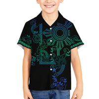 Filipino Sun Tribal Tattoo Family Matching Off Shoulder Short Dress and Hawaiian Shirt Philippines Inspired Barong Blue Art LT9 Son's Shirt Blue - Polynesian Pride