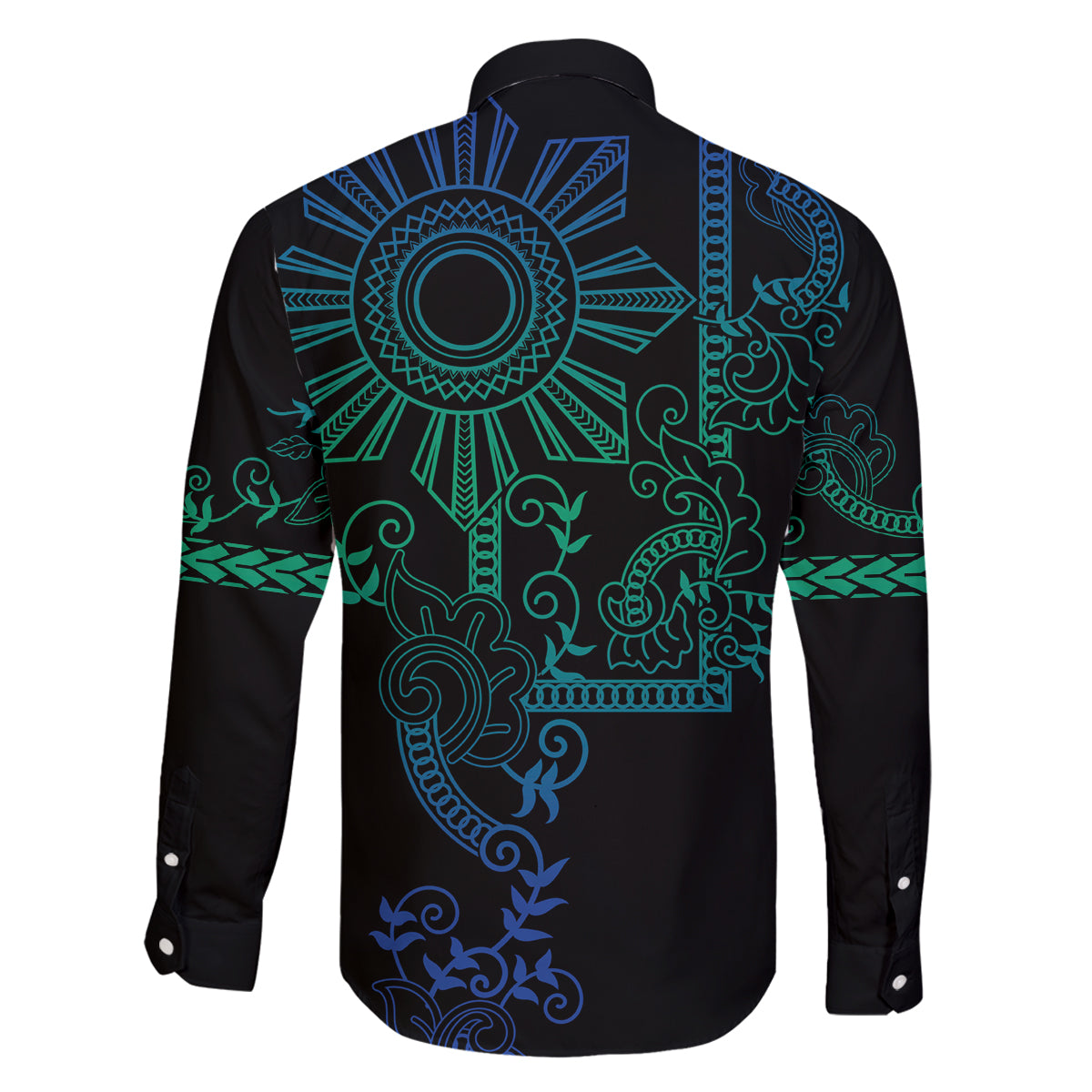 Filipino Sun Tribal Tattoo Family Matching Puletasi and Hawaiian Shirt Philippines Inspired Barong Blue Art LT9 - Polynesian Pride