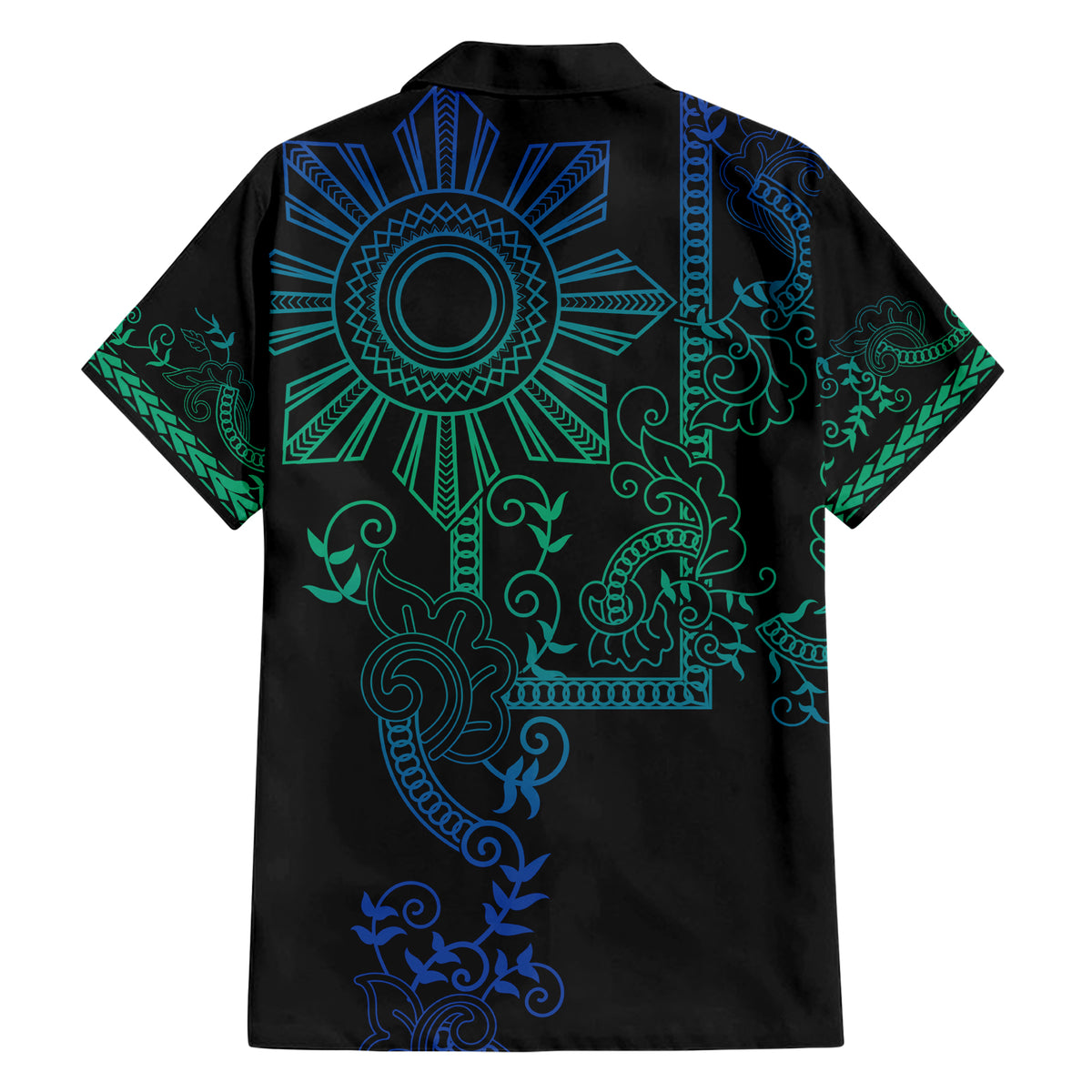 Filipino Sun Tribal Tattoo Family Matching Short Sleeve Bodycon Dress and Hawaiian Shirt Philippines Inspired Barong Blue Art LT9 - Polynesian Pride