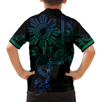 Filipino Sun Tribal Tattoo Family Matching Summer Maxi Dress and Hawaiian Shirt Philippines Inspired Barong Blue Art LT9 - Polynesian Pride
