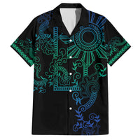 Filipino Sun Tribal Tattoo Family Matching Summer Maxi Dress and Hawaiian Shirt Philippines Inspired Barong Blue Art LT9 Dad's Shirt - Short Sleeve Blue - Polynesian Pride