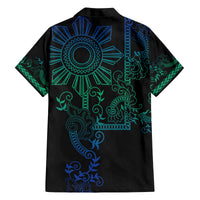 Filipino Sun Tribal Tattoo Family Matching Summer Maxi Dress and Hawaiian Shirt Philippines Inspired Barong Blue Art LT9 - Polynesian Pride