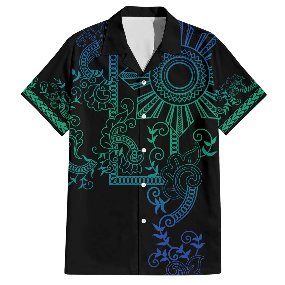 Filipino Sun Tribal Tattoo Hawaiian Shirt Philippines Inspired Barong Blue Art LT9 Blue - Polynesian Pride