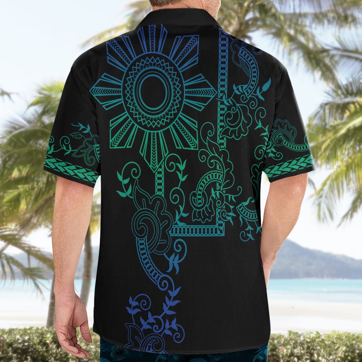 Filipino Sun Tribal Tattoo Hawaiian Shirt Philippines Inspired Barong Blue Art LT9 - Polynesian Pride