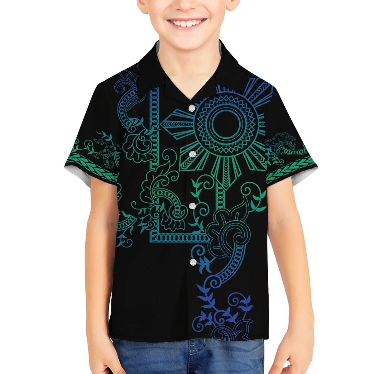 Filipino Sun Tribal Tattoo Hawaiian Shirt Philippines Inspired Barong Blue Art LT9 - Polynesian Pride