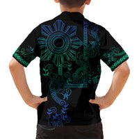 Filipino Sun Tribal Tattoo Kid Hawaiian Shirt Philippines Inspired Barong Blue Art LT9 - Polynesian Pride