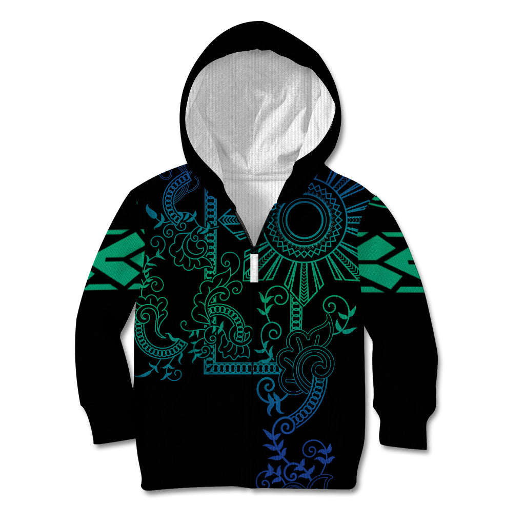 Filipino Sun Tribal Tattoo Kid Hoodie Philippines Inspired Barong Blue Art LT9 Zip Hoodie Blue - Polynesian Pride