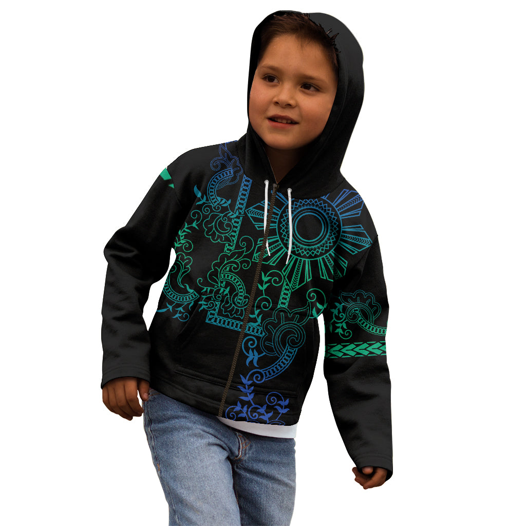 Filipino Sun Tribal Tattoo Kid Hoodie Philippines Inspired Barong Blue Art LT9 - Polynesian Pride