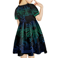 Filipino Sun Tribal Tattoo Kid Short Sleeve Dress Philippines Inspired Barong Blue Art LT9 - Polynesian Pride