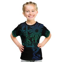 Filipino Sun Tribal Tattoo Kid T Shirt Philippines Inspired Barong Blue Art LT9 Blue - Polynesian Pride