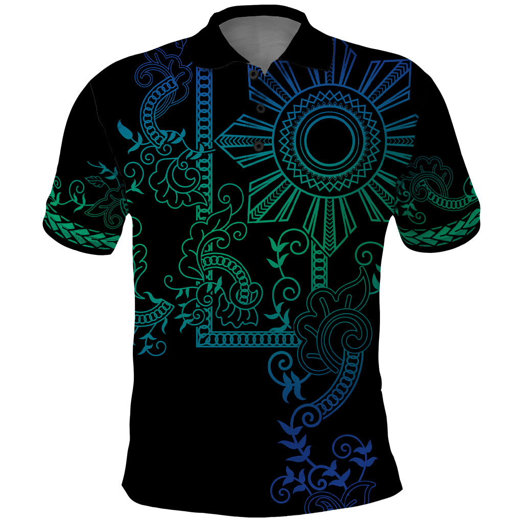 Filipino Sun Tribal Tattoo Polo Shirt Philippines Inspired Barong Blue Art LT9 Blue - Polynesian Pride