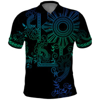 Filipino Sun Tribal Tattoo Polo Shirt Philippines Inspired Barong Blue Art LT9 Blue - Polynesian Pride