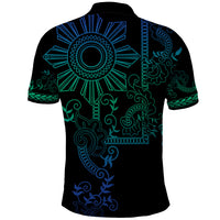 Filipino Sun Tribal Tattoo Polo Shirt Philippines Inspired Barong Blue Art LT9 - Polynesian Pride