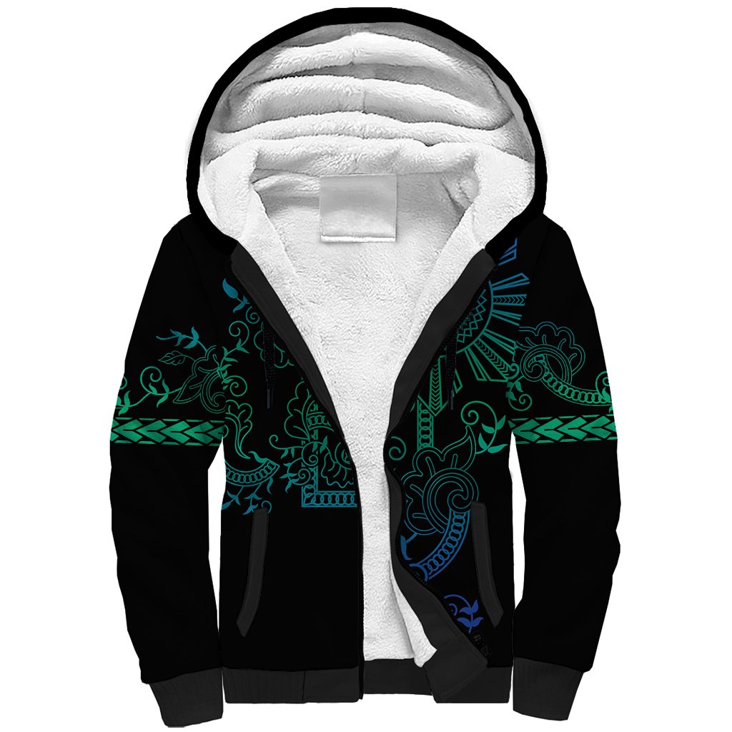 Filipino Sun Tribal Tattoo Sherpa Hoodie Philippines Inspired Barong Blue Art LT9 Unisex Blue - Polynesian Pride