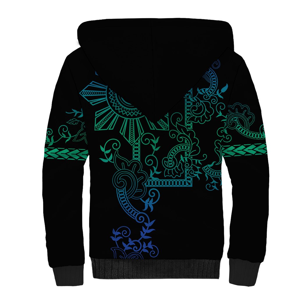 Filipino Sun Tribal Tattoo Sherpa Hoodie Philippines Inspired Barong Blue Art LT9 - Polynesian Pride