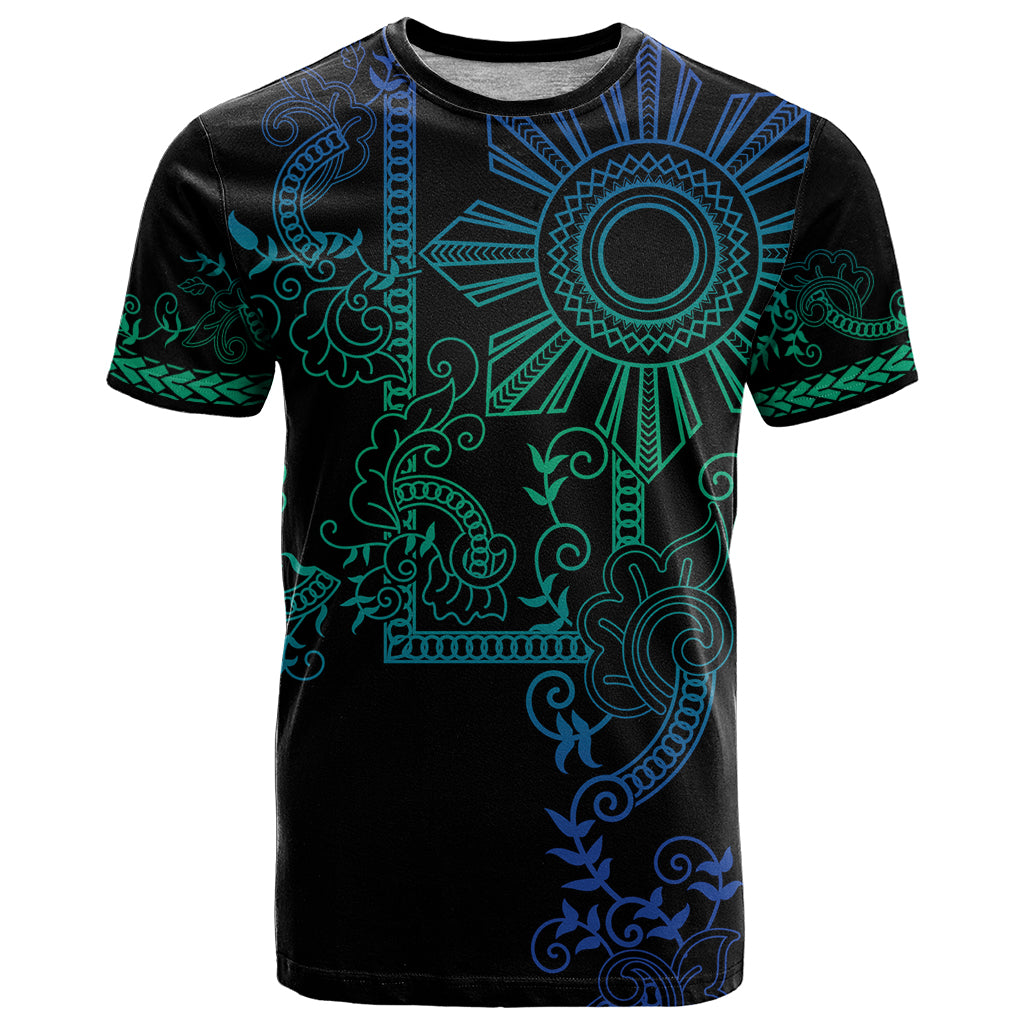 Filipino Sun Tribal Tattoo T Shirt Philippines Inspired Barong Blue Art LT9 Blue - Polynesian Pride