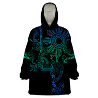 Filipino Sun Tribal Tattoo Wearable Blanket Hoodie Philippines Inspired Barong Blue Art LT9 One Size Blue - Polynesian Pride