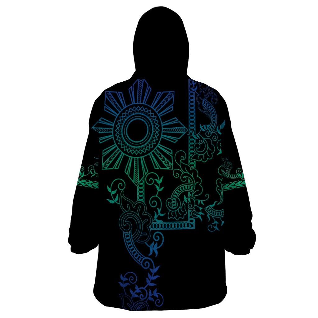 Filipino Sun Tribal Tattoo Wearable Blanket Hoodie Philippines Inspired Barong Blue Art LT9 - Polynesian Pride