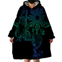 Filipino Sun Tribal Tattoo Wearable Blanket Hoodie Philippines Inspired Barong Blue Art LT9 - Polynesian Pride