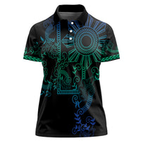Filipino Sun Tribal Tattoo Women Polo Shirt Philippines Inspired Barong Blue Art LT9 Female Blue - Polynesian Pride
