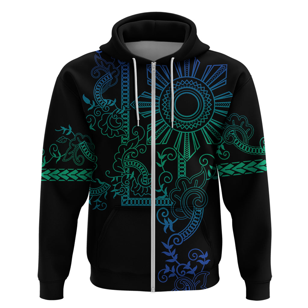 Filipino Sun Tribal Tattoo Zip Hoodie Philippines Inspired Barong Blue Art LT9 Zip Hoodie Blue - Polynesian Pride
