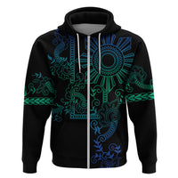 Filipino Sun Tribal Tattoo Zip Hoodie Philippines Inspired Barong Blue Art LT9 Zip Hoodie Blue - Polynesian Pride