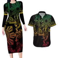 Filipino Sun Tribal Tattoo Couples Matching Long Sleeve Bodycon Dress and Hawaiian Shirt Philippines Inspired Barong Reggae Art LT9 Reggae - Polynesian Pride