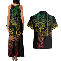 Filipino Sun Tribal Tattoo Couples Matching Tank Maxi Dress and Hawaiian Shirt Philippines Inspired Barong Reggae Art LT9 - Polynesian Pride
