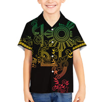 Filipino Sun Tribal Tattoo Family Matching Long Sleeve Bodycon Dress and Hawaiian Shirt Philippines Inspired Barong Reggae Art LT9 Son's Shirt Reggae - Polynesian Pride