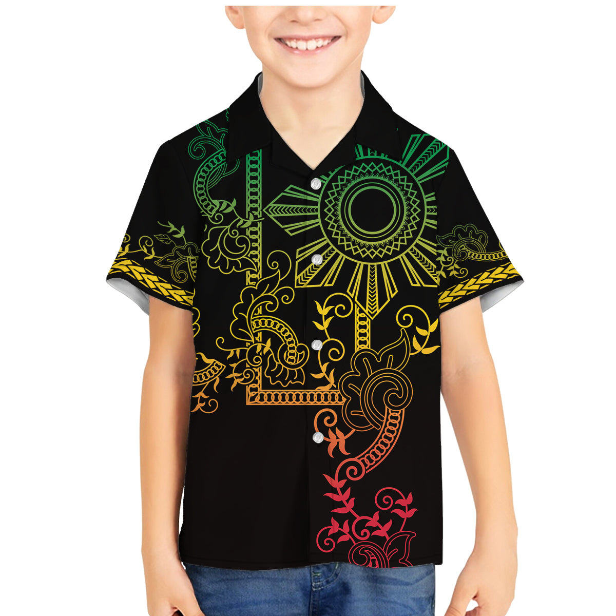 Filipino Sun Tribal Tattoo Family Matching Mermaid Dress and Hawaiian Shirt Philippines Inspired Barong Reggae Art LT9 Son's Shirt Reggae - Polynesian Pride