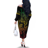 Filipino Sun Tribal Tattoo Family Matching Off The Shoulder Long Sleeve Dress and Hawaiian Shirt Philippines Inspired Barong Reggae Art LT9 - Polynesian Pride