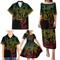 Filipino Sun Tribal Tattoo Family Matching Puletasi and Hawaiian Shirt Philippines Inspired Barong Reggae Art LT9 - Polynesian Pride