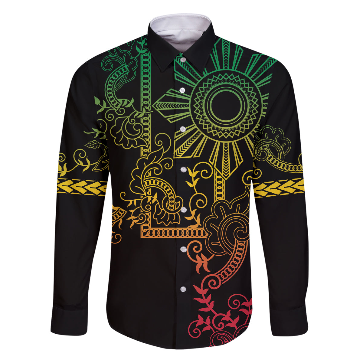 Filipino Sun Tribal Tattoo Family Matching Puletasi and Hawaiian Shirt Philippines Inspired Barong Reggae Art LT9 Dad's Shirt - Long Sleeve Reggae - Polynesian Pride