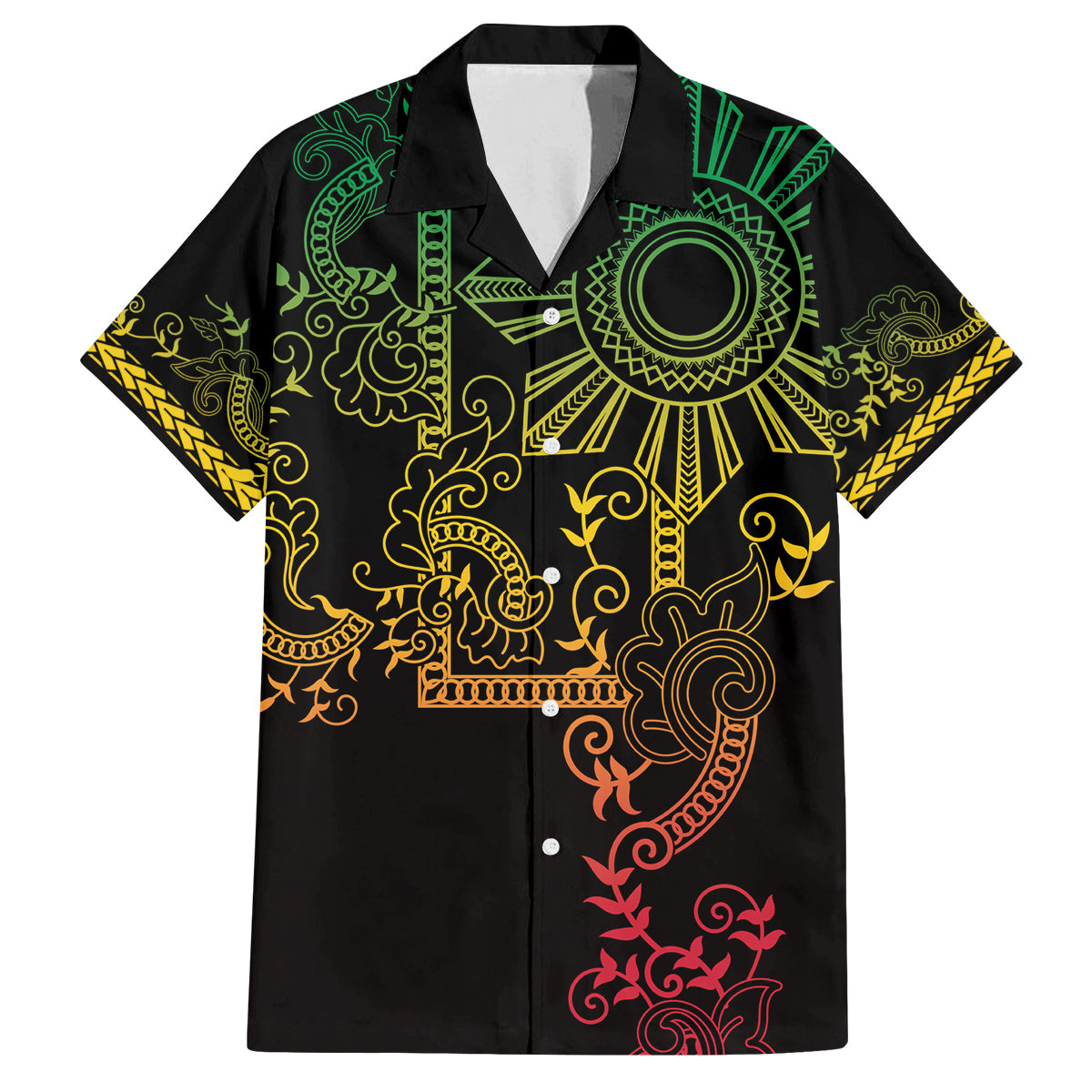 Filipino Sun Tribal Tattoo Family Matching Summer Maxi Dress and Hawaiian Shirt Philippines Inspired Barong Reggae Art LT9 Dad's Shirt - Short Sleeve Reggae - Polynesian Pride